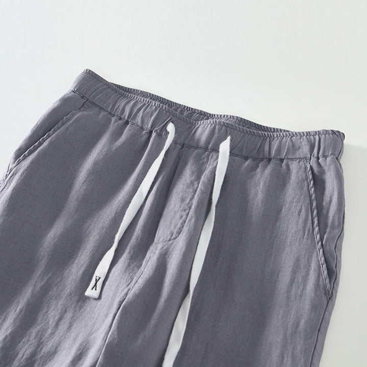 Pantalones de lino para hombre, largos hasta el tobillo, con bolsillos, de la Buddha Stones Fall Solid, con cordón ajustable y cintura elástica. - image 16