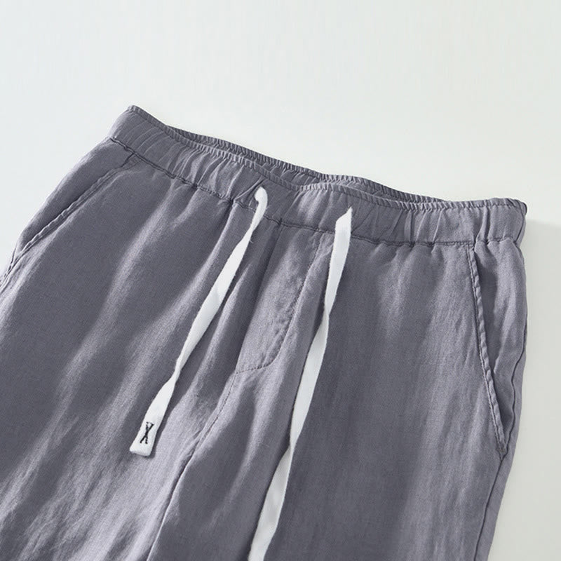 Pantalones de lino para hombre, largos hasta el tobillo, con bolsillos, de la Buddha Stones Fall Solid, con cordón ajustable y cintura elástica. - image 16