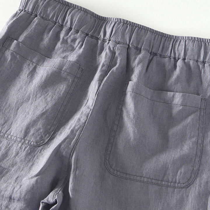 Pantalones de lino para hombre, largos hasta el tobillo, con bolsillos, de la Buddha Stones Fall Solid, con cordón ajustable y cintura elástica. - image 17
