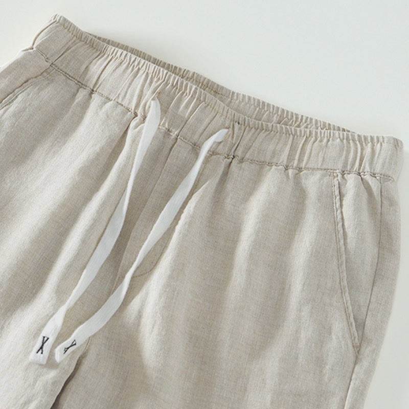 Pantalones de lino para hombre, largos hasta el tobillo, con bolsillos, de la Buddha Stones Fall Solid, con cordón ajustable y cintura elástica. - image 2