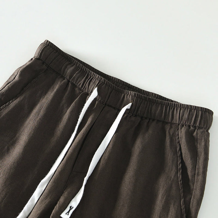 Pantalones de lino para hombre, largos hasta el tobillo, con bolsillos, de la Buddha Stones Fall Solid, con cordón ajustable y cintura elástica. - image 13