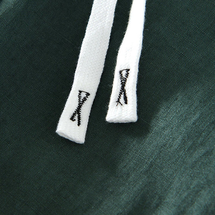 Pantalones de lino para hombre, largos hasta el tobillo, con bolsillos, de la Buddha Stones Fall Solid, con cordón ajustable y cintura elástica. - image 27