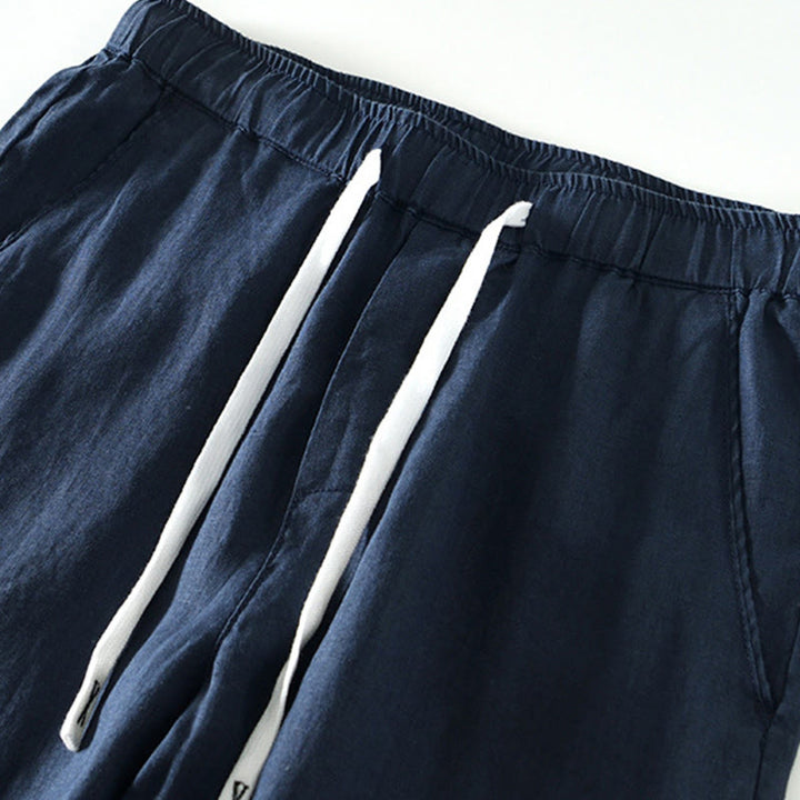 Pantalones de lino para hombre, largos hasta el tobillo, con bolsillos, de la Buddha Stones Fall Solid, con cordón ajustable y cintura elástica. - image 19