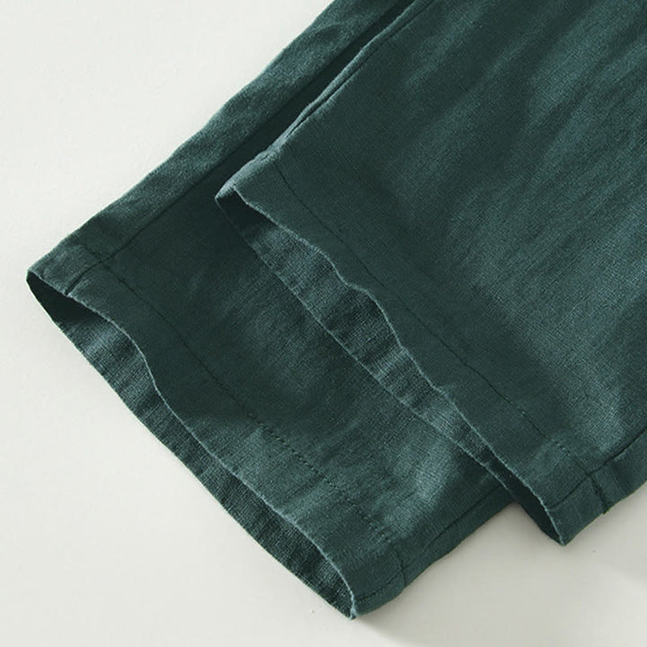 Pantalones de lino para hombre, largos hasta el tobillo, con bolsillos, de la Buddha Stones Fall Solid, con cordón ajustable y cintura elástica. - image 29