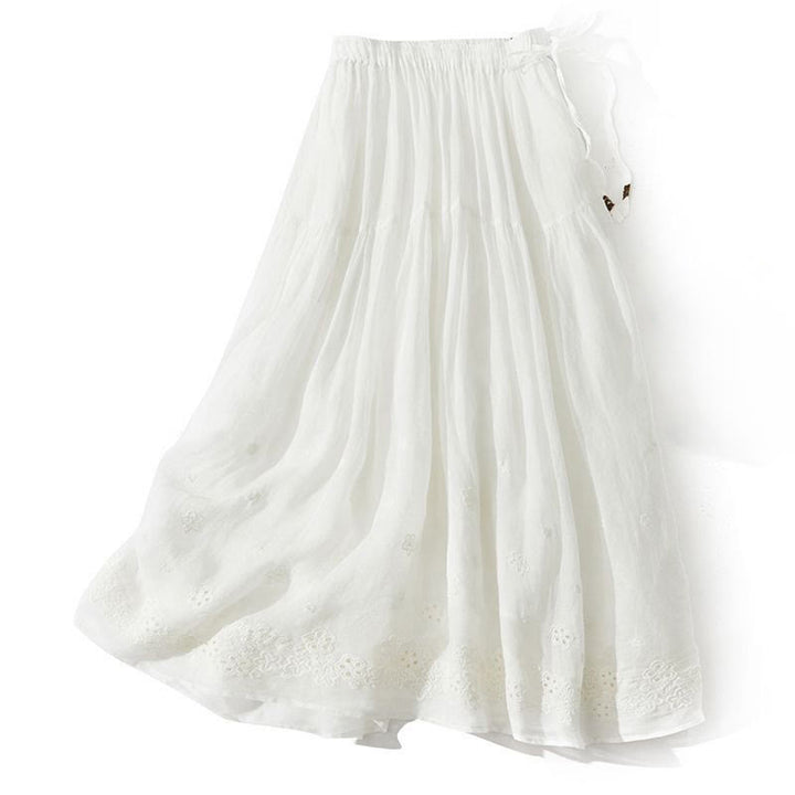 Falda de mujer con diseño calado, corte en A, cordón ajustable y cintura alta, con bolsillos, bordada con Buddha Stones. - Blanco - US8-10，UK/AU12-14，EU40-42 (2XL) - image 8