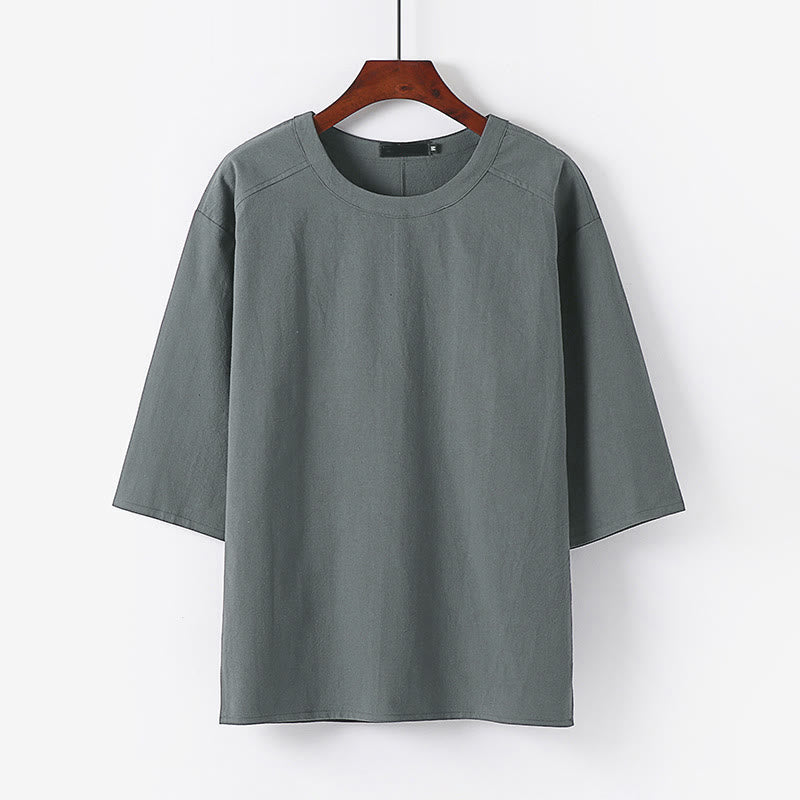 Camiseta de manga tres cuartos de algodón y lino para hombre, estilo casual de verano, con cuello redondo y estampado de Buddha Stones. - Gris - US/UK/AU54, EU64 (9XL) - image 6