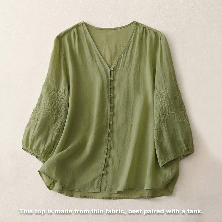 Camisa de mujer con botones y bordado de Buddha Stones - image 1