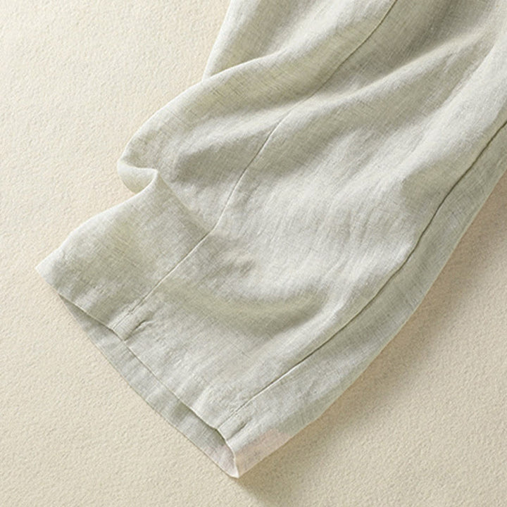 Buddha Stones Pantalones tobilleros de lino liso con cordón ajustable, estilo casual de verano para mujer, de pierna ancha y con bolsillo. - image 14