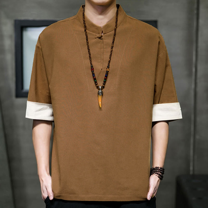 Buddha Stones Camisas de manga corta para hombre, estilo Tang de verano, con cuello mandarín y color liso. - Perú - US/UK/AU46, EU56 (5XL) - image 10