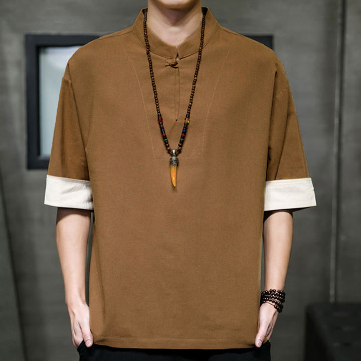 Buddha Stones Camisas de manga corta para hombre, estilo Tang de verano, con cuello mandarín y color liso. - Perú - US/UK/AU46, EU56 (5XL) - image 10