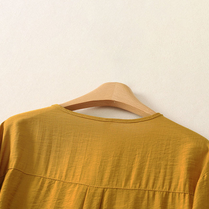 Buddha Stones Camisas de manga larga lisas con botones, estilo casual de verano para mujer. - image 3