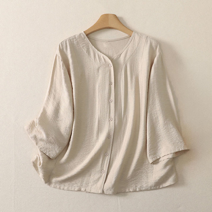 Buddha Stones Camisas de manga larga lisas con botones, estilo casual de verano para mujer. - Blanco antiguo - US12, UK/AU16, EU44 (3XL) - image 9