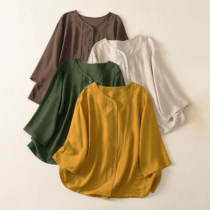 Buddha Stones Camisas de manga larga lisas con botones, estilo casual de verano para mujer. - image 21