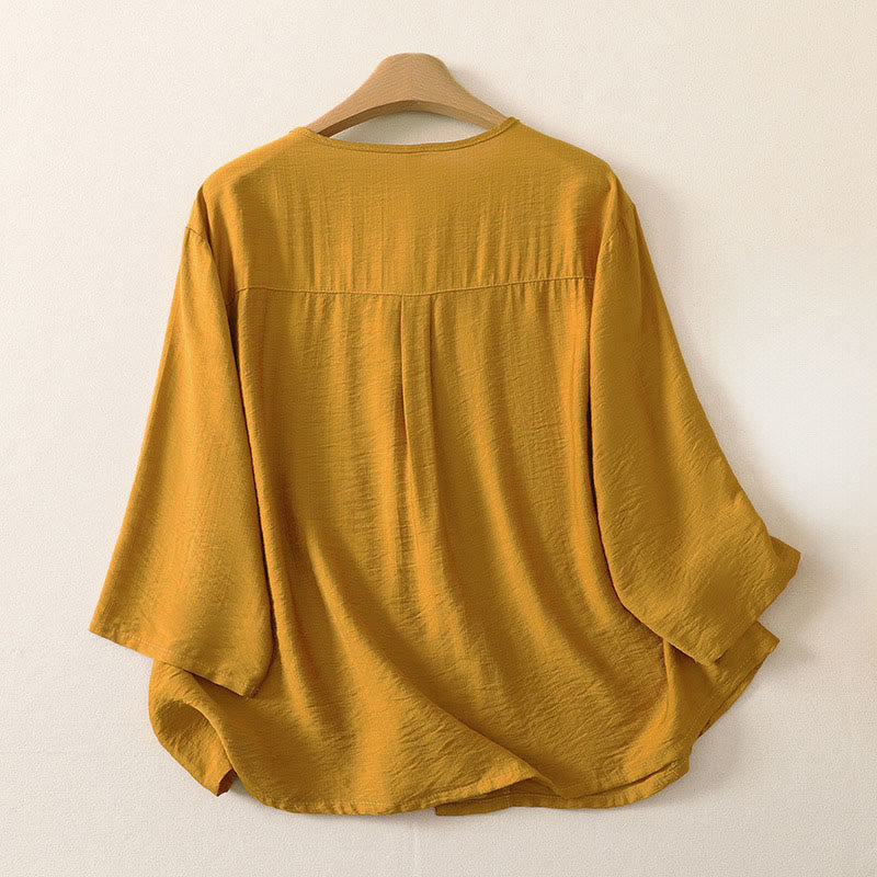 Buddha Stones Camisas de manga larga lisas con botones, estilo casual de verano para mujer. - image 1