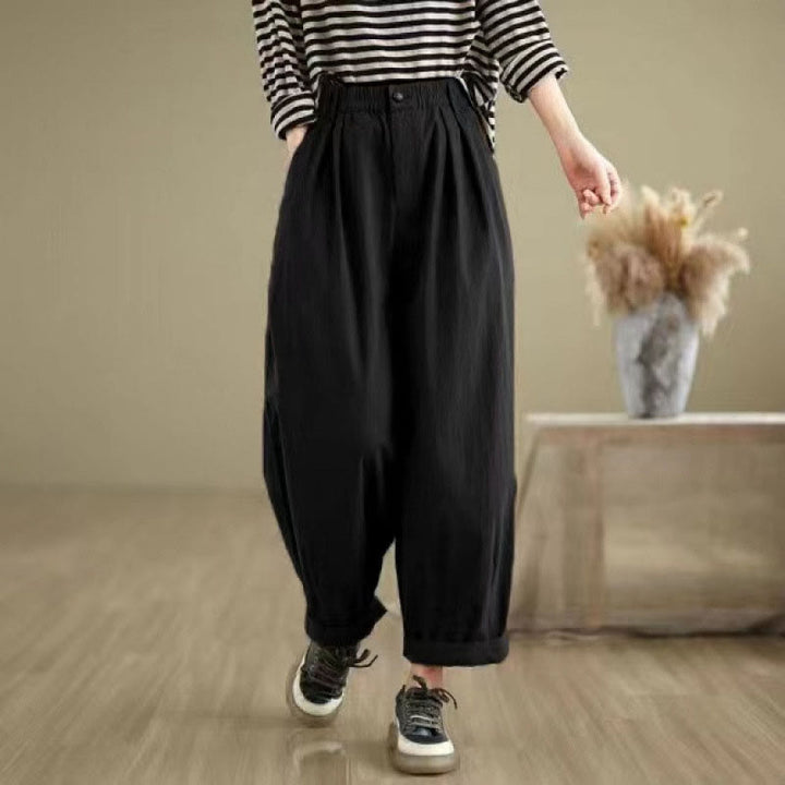 Pantalones casuales de mujer con estampado de Buddha Stones, color liso, un botón en la parte superior, cintura elástica y bolsillos. - image 12