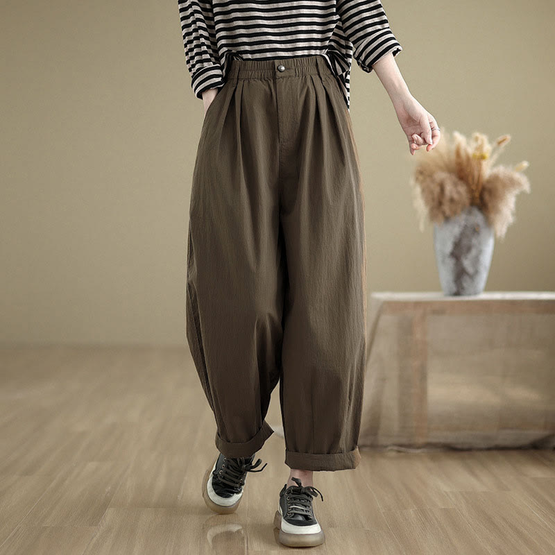 Pantalones casuales de mujer con estampado de Buddha Stones, color liso, un botón en la parte superior, cintura elástica y bolsillos. - image 5