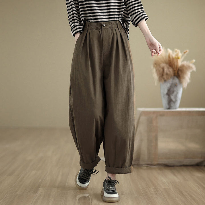 Pantalones casuales de mujer con estampado de Buddha Stones, color liso, un botón en la parte superior, cintura elástica y bolsillos. - image 5