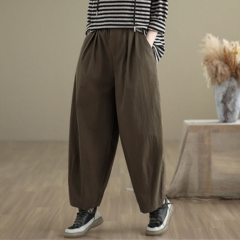 Pantalones casuales de mujer con estampado de Buddha Stones, color liso, un botón en la parte superior, cintura elástica y bolsillos. - image 2