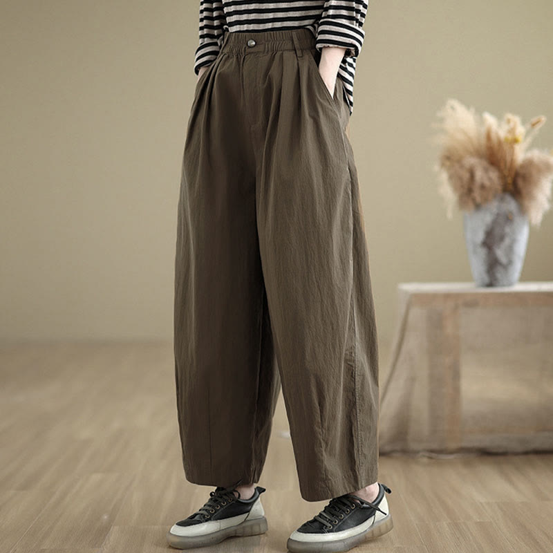 Pantalones casuales de mujer con estampado de Buddha Stones, color liso, un botón en la parte superior, cintura elástica y bolsillos. - image 4
