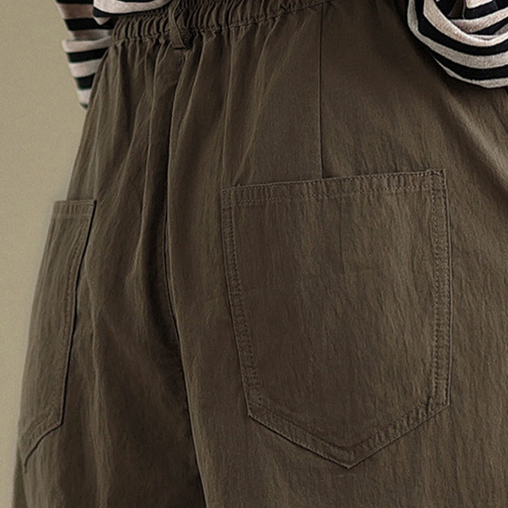 Pantalones casuales de mujer con estampado de Buddha Stones, color liso, un botón en la parte superior, cintura elástica y bolsillos. - image 9