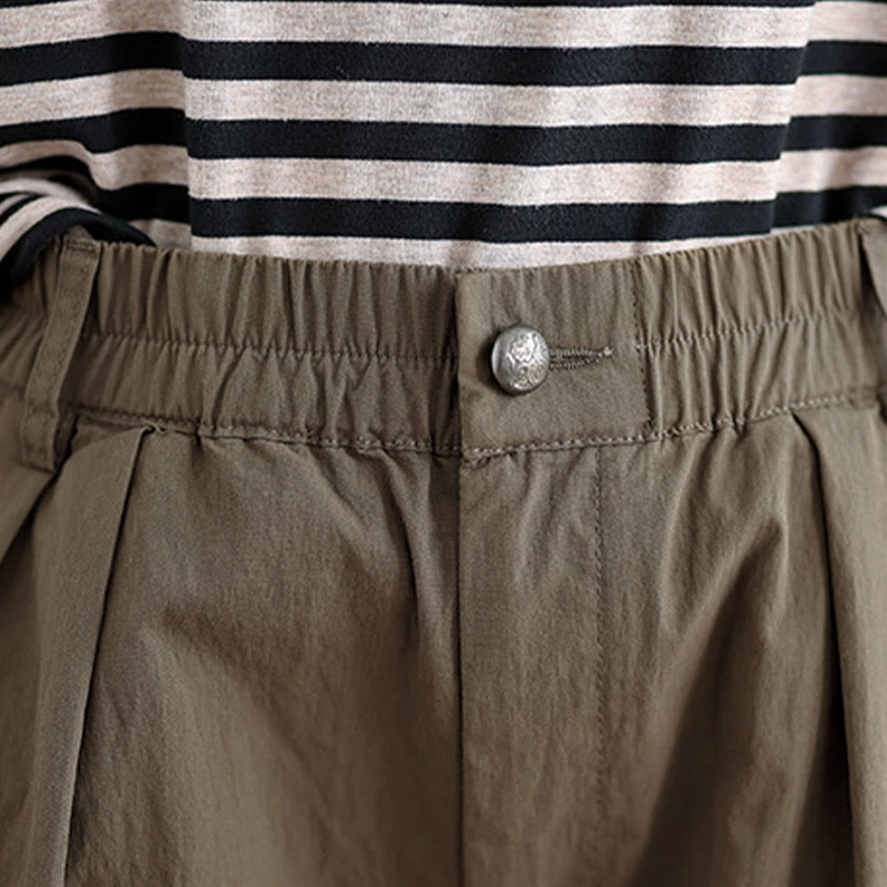 Pantalones casuales de mujer con estampado de Buddha Stones, color liso, un botón en la parte superior, cintura elástica y bolsillos. - image 6