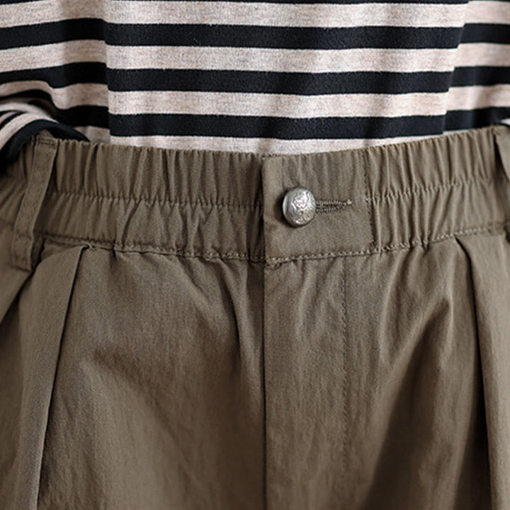 Pantalones casuales de mujer con estampado de Buddha Stones, color liso, un botón en la parte superior, cintura elástica y bolsillos. - image 6
