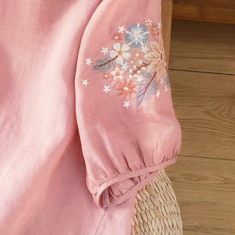 Camiseta de manga tres cuartos con cuello redondo y bordado de flores y Buddha Stones para mujer. - image 16