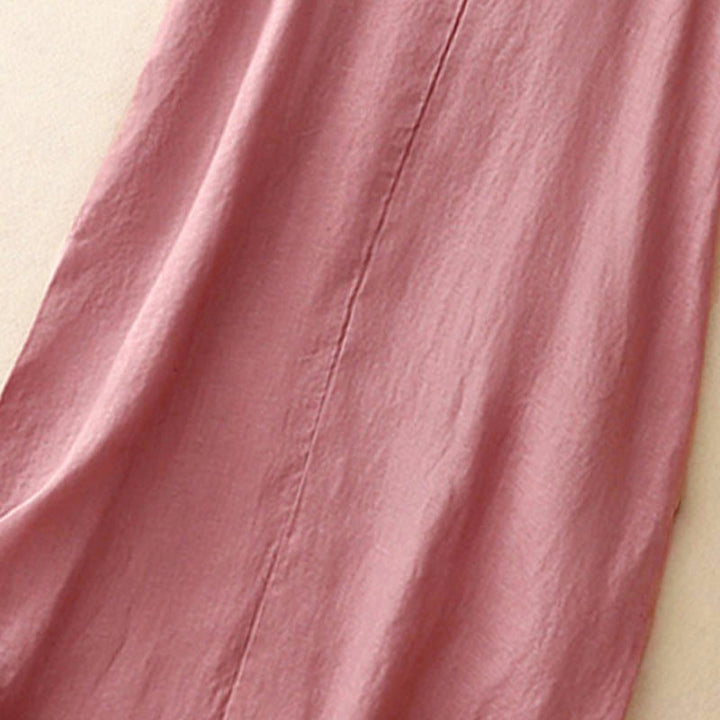 Vestido midi sin mangas de diseño sencillo, color liso, cuello redondo y bolsillos, con estampado Buddha Stones, ideal para uso diario en verano. - image 3