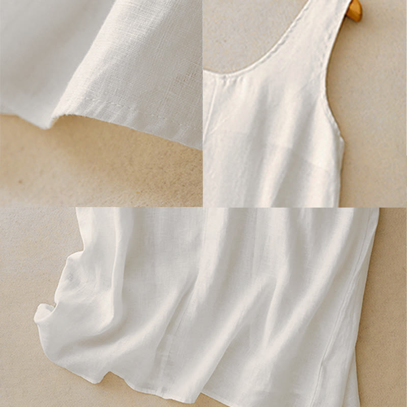 Vestido midi sin mangas de diseño sencillo, color liso, cuello redondo y bolsillos, con estampado Buddha Stones, ideal para uso diario en verano. - image 9