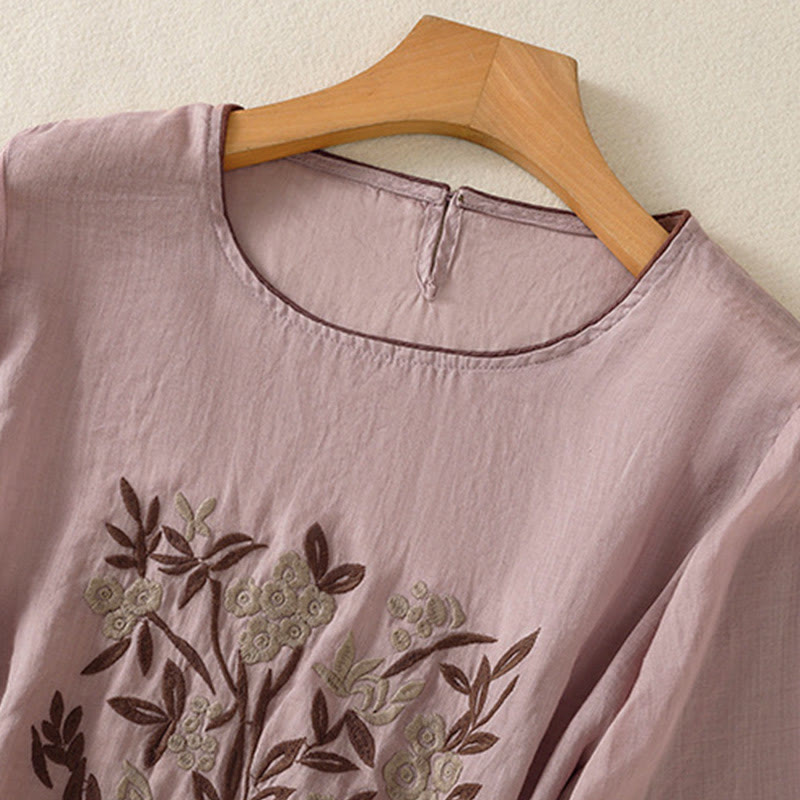 Camiseta de mujer de manga tres cuartos con bordado floral retro de Buddha Stones - image 25