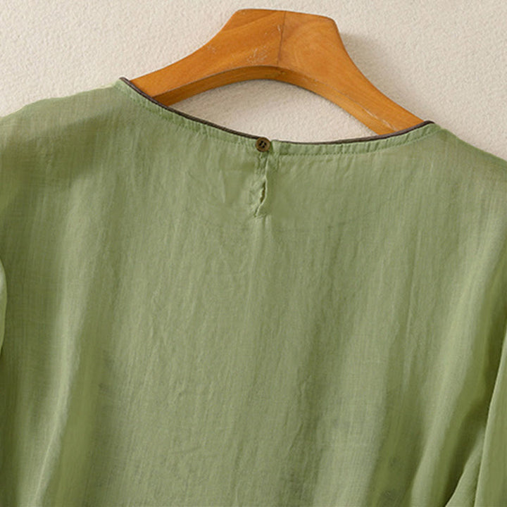 Camiseta de mujer de manga tres cuartos con bordado floral retro de Buddha Stones - image 19