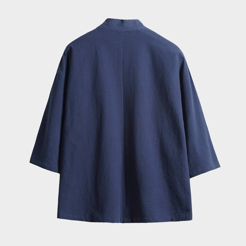 Kimono para hombre con mangas tres cuartos, cierre de cordones y estampado de Buddha Stones, color liso. - image 1