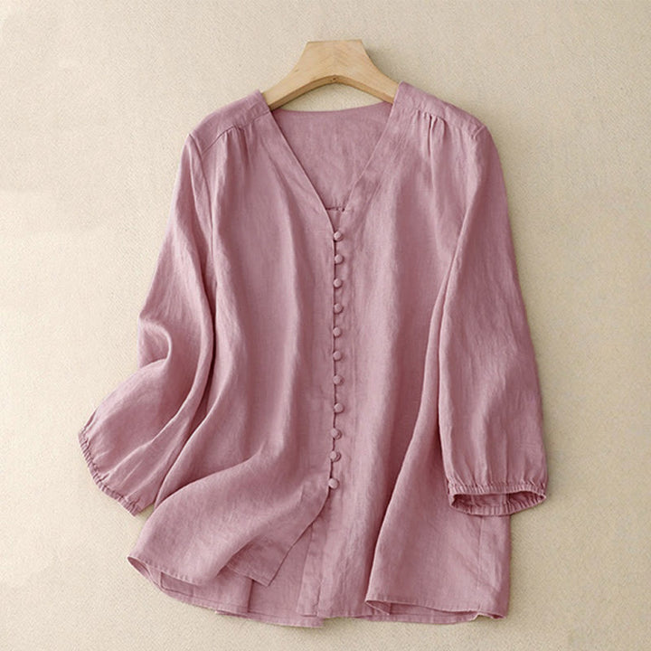 Camiseta de manga larga para mujer con diseño de Buddha Stones y cuello en V. - Rosa - US8-10，UK/AU12-14，EU40-42 (2XL) - image 0
