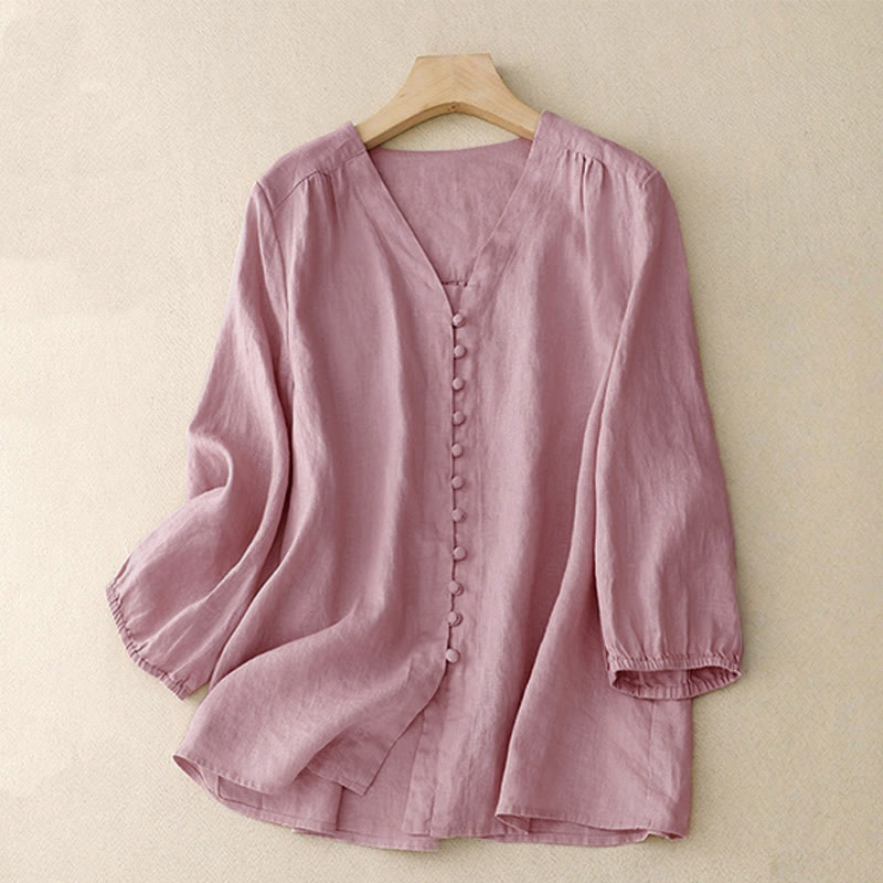 Camiseta de manga larga para mujer con diseño de Buddha Stones y cuello en V. - Rosa - US8-10，UK/AU12-14，EU40-42 (2XL) - image 0