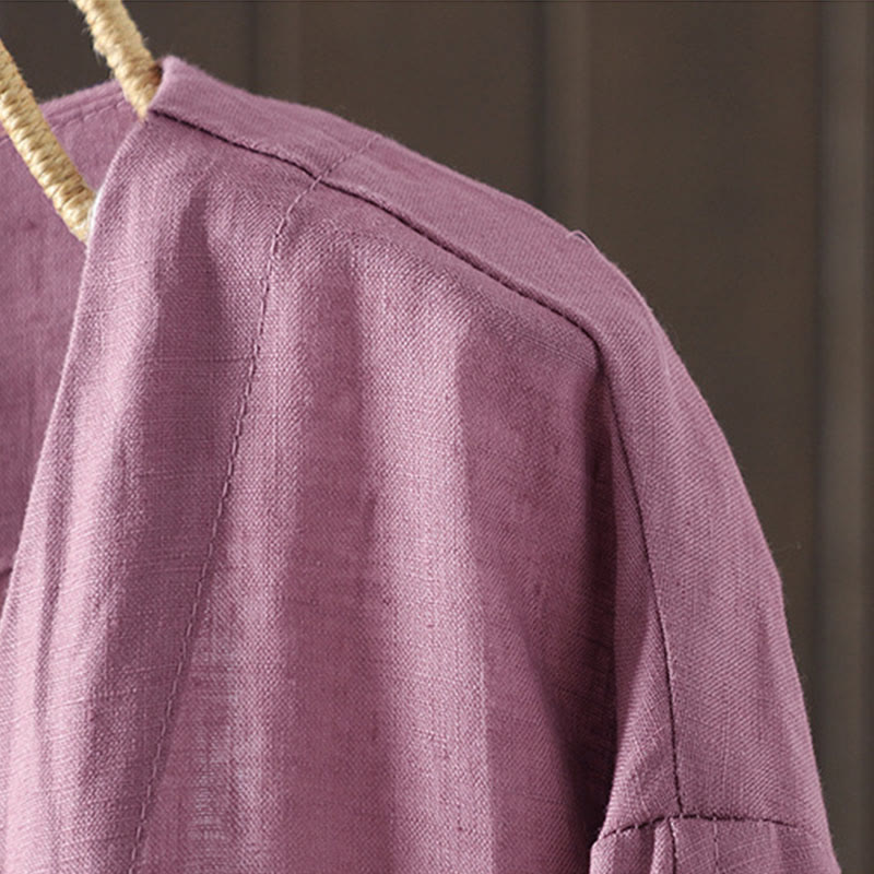 Chaqueta de mujer con cuello en V, color liso y estampado de Buddha Stones, con bolsillos. - image 10
