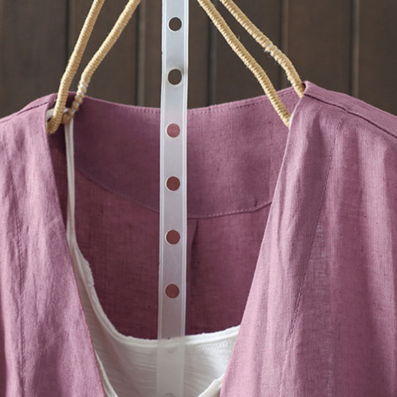 Chaqueta de mujer con cuello en V, color liso y estampado de Buddha Stones, con bolsillos. - image 8