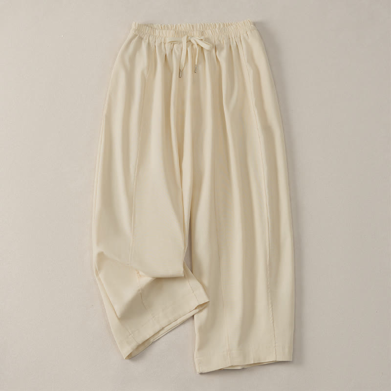 Buddha Stones Pantalones cortos de algodón y lino lisos, informales y sencillos, con cordón ajustable, estilo harem para mujer, con bolsillo. - Beige - US8-10, UK/AU12-14, EU40-42 (2XL) - image 0