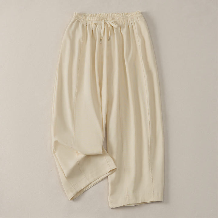 Buddha Stones Pantalones cortos de algodón y lino lisos, informales y sencillos, con cordón ajustable, estilo harem para mujer, con bolsillo. - Beige - US8-10, UK/AU12-14, EU40-42 (2XL) - image 0