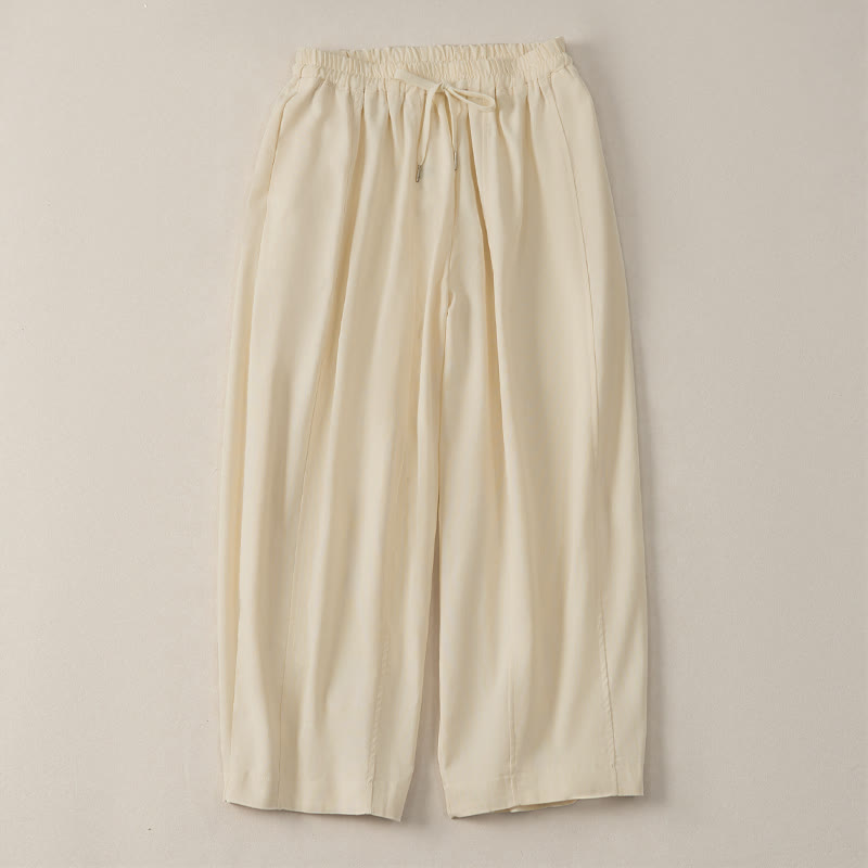 Buddha Stones Pantalones cortos de algodón y lino lisos, informales y sencillos, con cordón ajustable, estilo harem para mujer, con bolsillo. - image 3