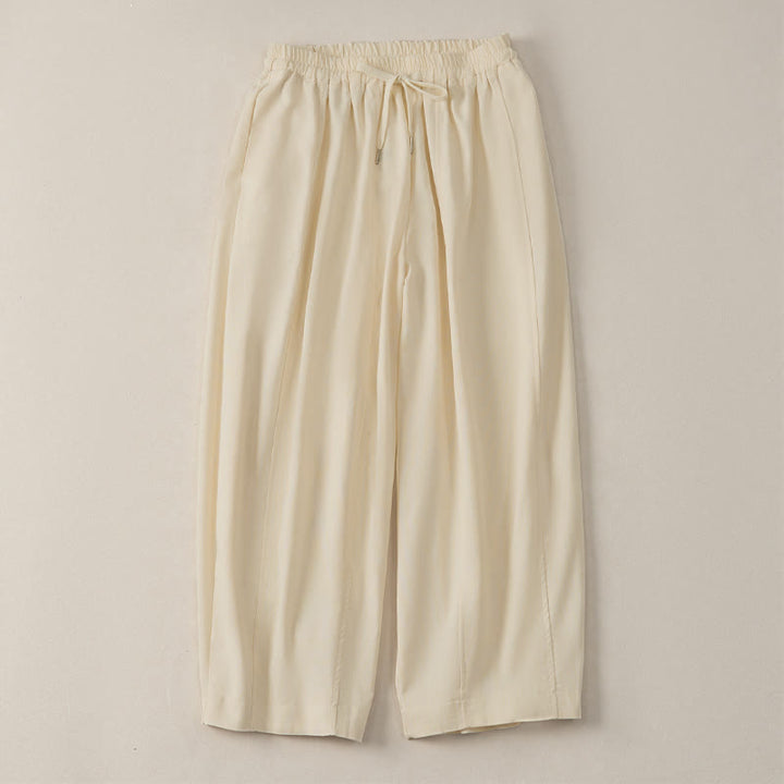 Buddha Stones Pantalones cortos de algodón y lino lisos, informales y sencillos, con cordón ajustable, estilo harem para mujer, con bolsillo. - image 3