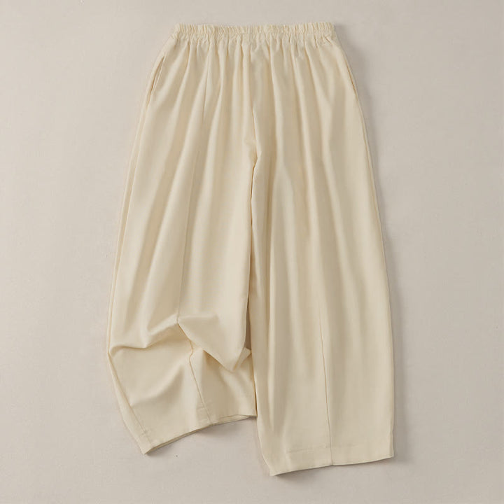 Buddha Stones Pantalones cortos de algodón y lino lisos, informales y sencillos, con cordón ajustable, estilo harem para mujer, con bolsillo. - image 2