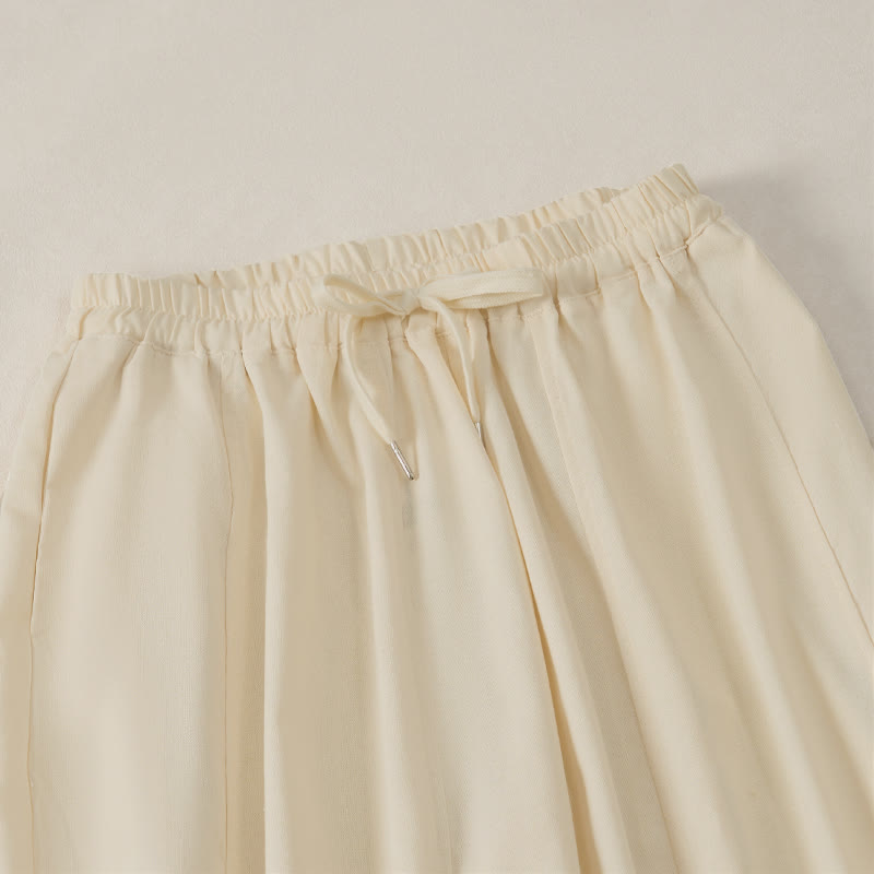 Buddha Stones Pantalones cortos de algodón y lino lisos, informales y sencillos, con cordón ajustable, estilo harem para mujer, con bolsillo. - image 1