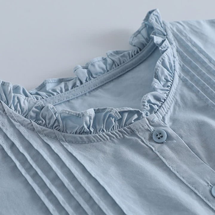 Buddha Stones Camisa de manga larga plisada de manga larga para mujer, estilo vintage informal de primavera. - image 2