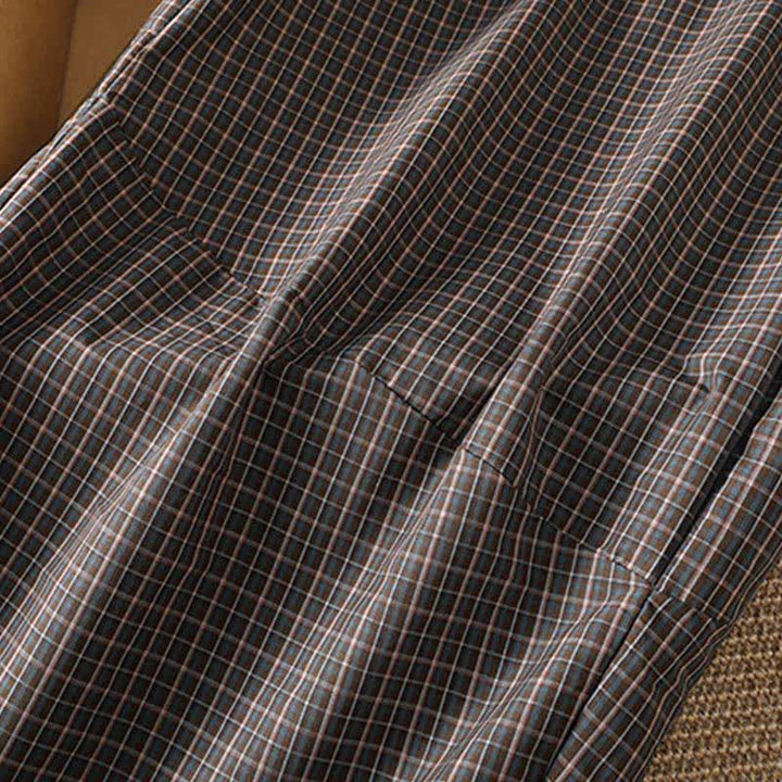 Buddha Stones Pantalones cortos casuales de cuadros marrones para mujer, estilo primavera-verano, de pierna ancha y con bolsillos. - image 8