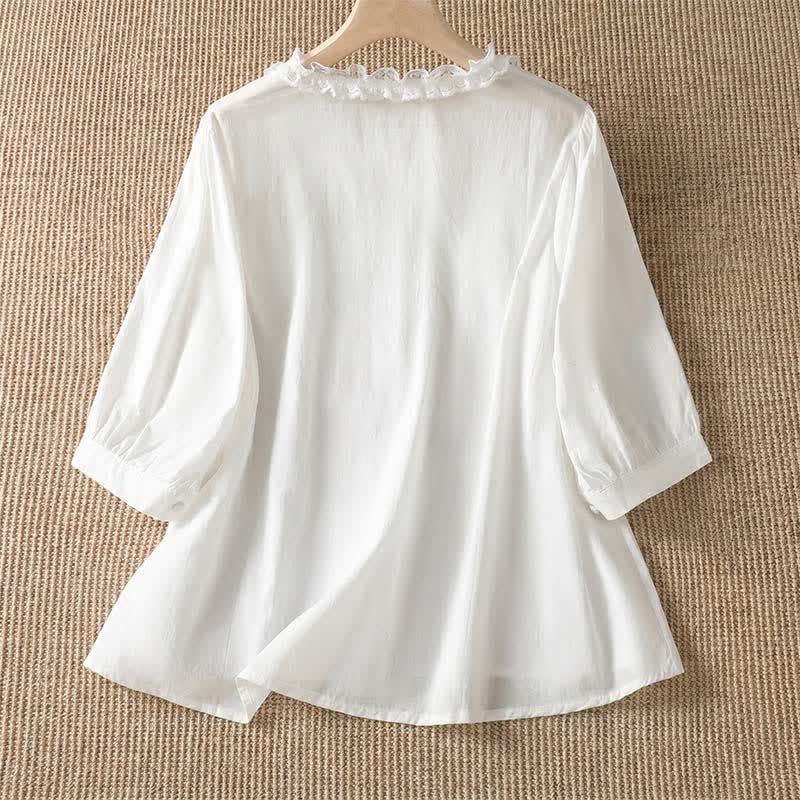 Buddha Stones Camisa de manga tres cuartos para mujer, estilo casual de verano, elegante, con cuello en V, volantes y diseño de capas. - image 25