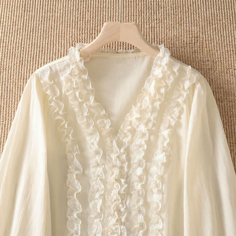 Buddha Stones Camisa de manga tres cuartos para mujer, estilo casual de verano, elegante, con cuello en V, volantes y diseño de capas. - image 17