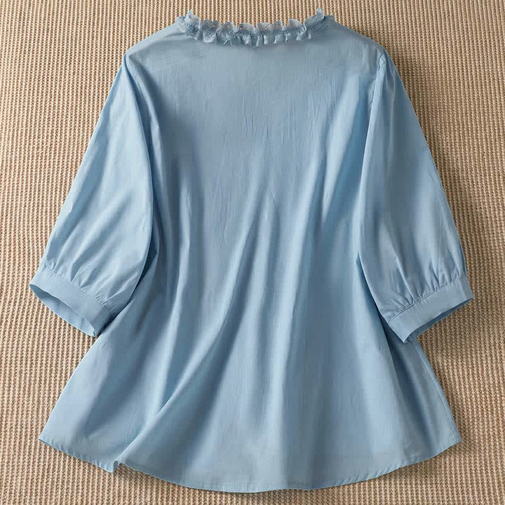 Buddha Stones Camisa de manga tres cuartos para mujer, estilo casual de verano, elegante, con cuello en V, volantes y diseño de capas. - image 14