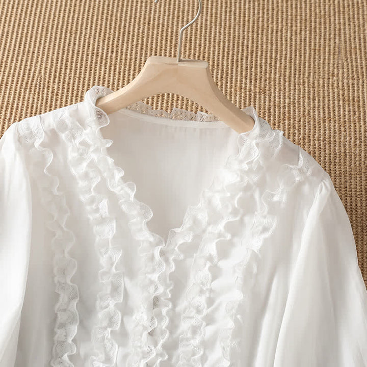 Buddha Stones Camisa de manga tres cuartos para mujer, estilo casual de verano, elegante, con cuello en V, volantes y diseño de capas. - image 28