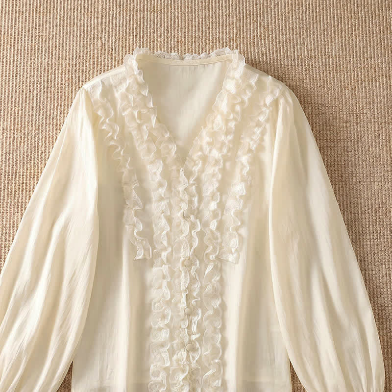Buddha Stones Camisa de manga tres cuartos para mujer, estilo casual de verano, elegante, con cuello en V, volantes y diseño de capas. - image 19