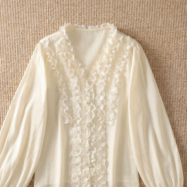 Buddha Stones Camisa de manga tres cuartos para mujer, estilo casual de verano, elegante, con cuello en V, volantes y diseño de capas. - image 19
